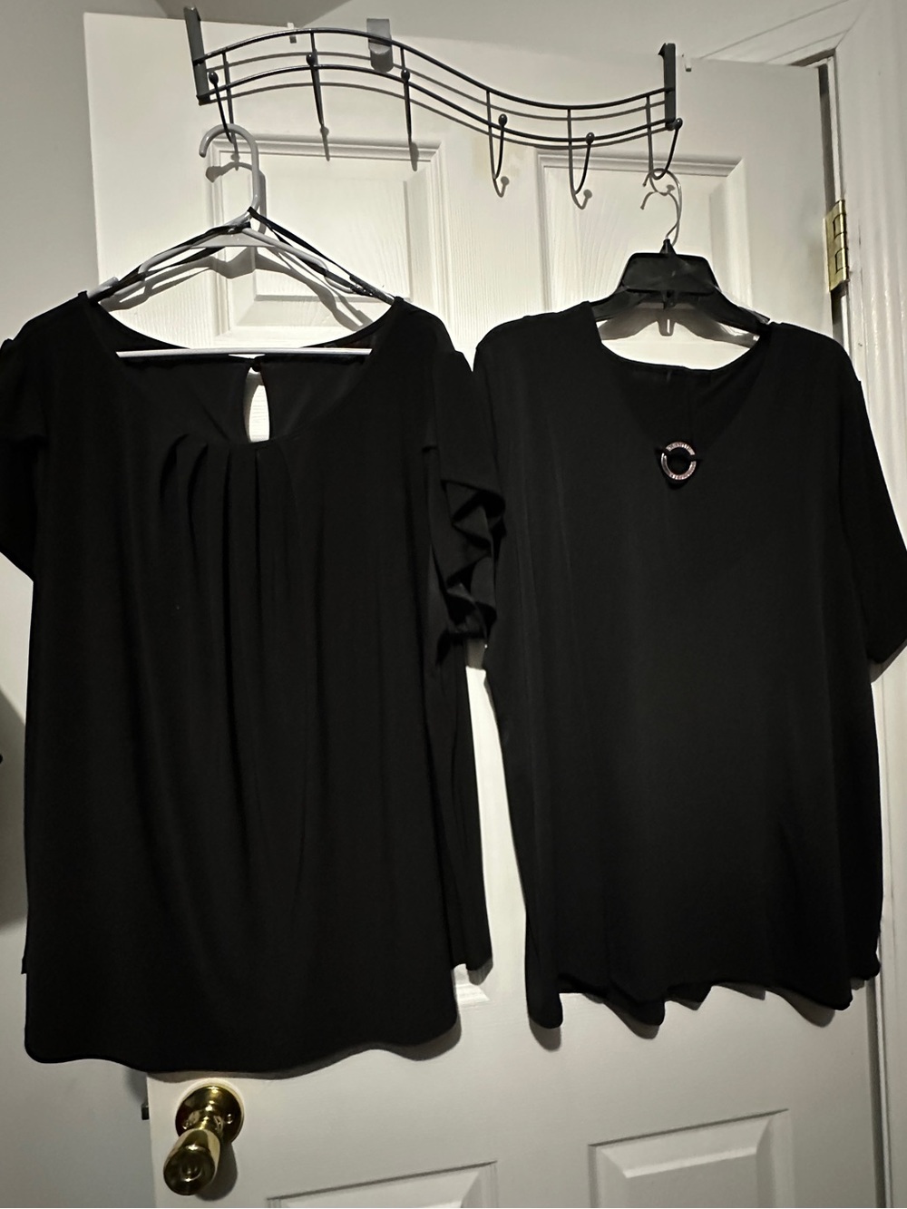 A pair of 2X Women’s Black Short-Sleeve business work blouses